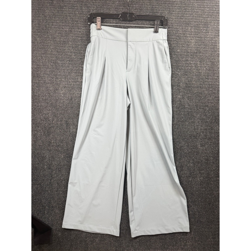 Athleta Womens Wide Leg Pleated Trouser Pants Light Blue‎ Grey High Rise Size 0P